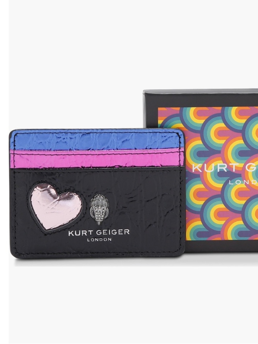 Kurt Geiger NWOT Black Love Leather Cardholder with Pink Heart and Gold Heart